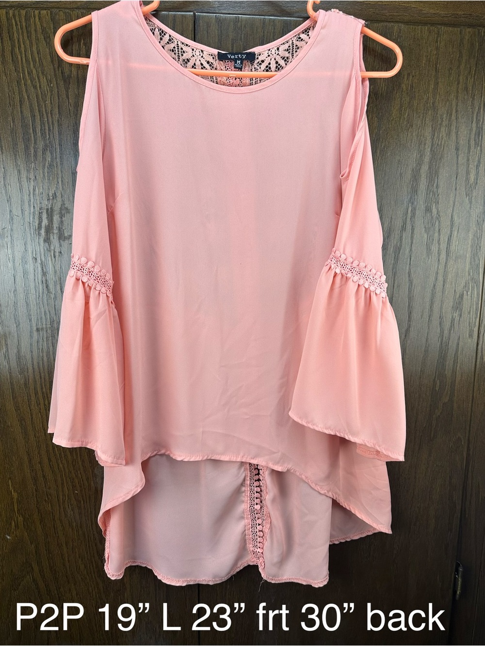 verty Blush Pink Cold-Shoulder Bell-Sleeve Blouse